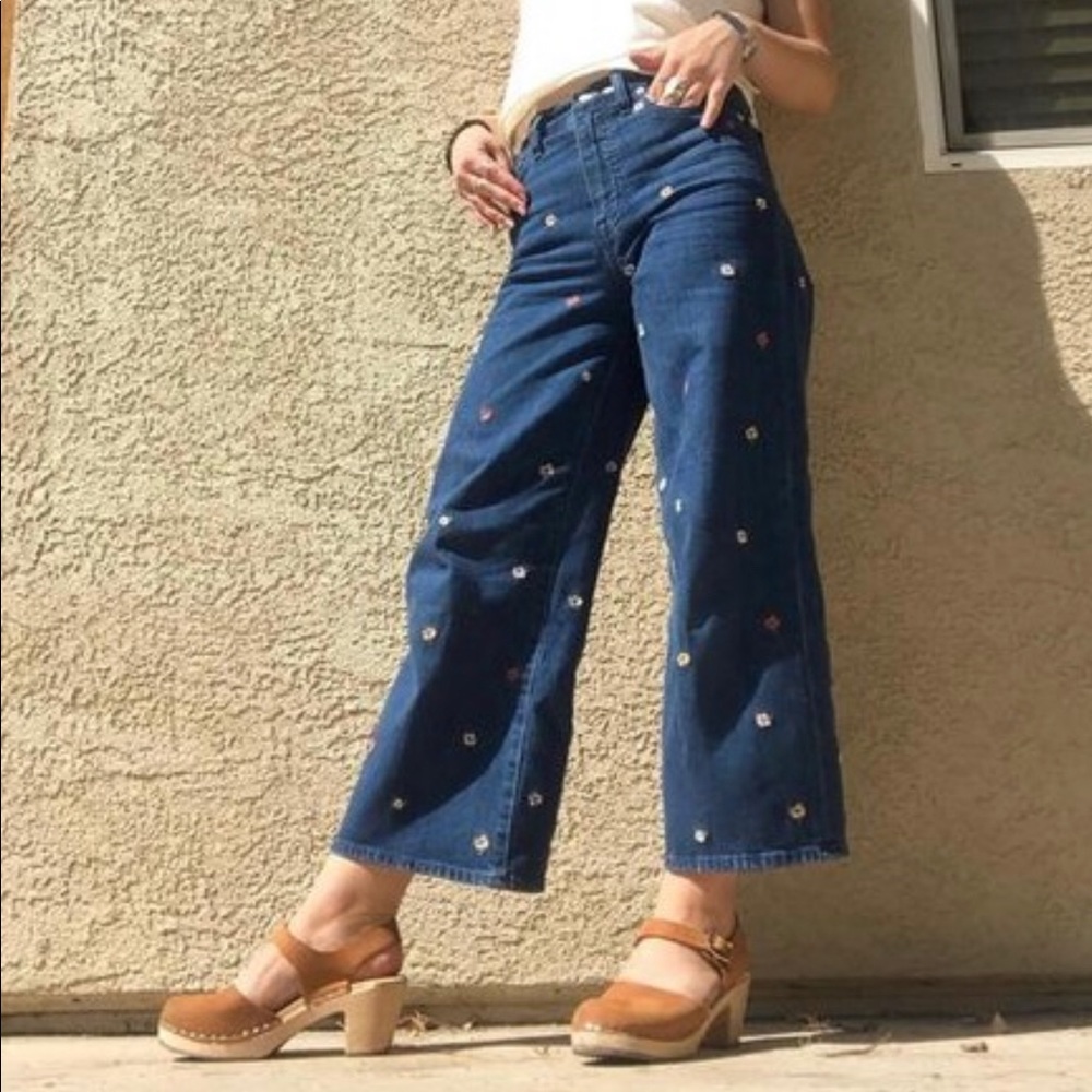 Madewell Floral Confetti Embroidered Wide Jeans